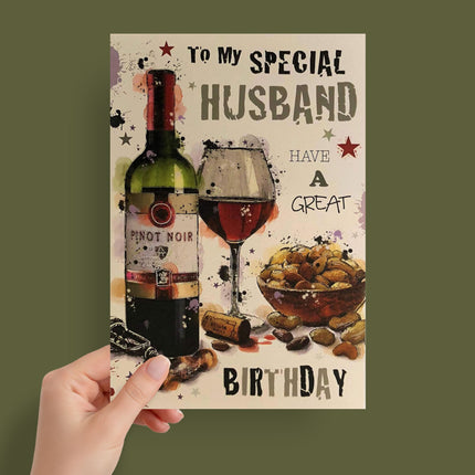 Birthday Card for Husband – Red Wine ‘To My Special Husband’ Design