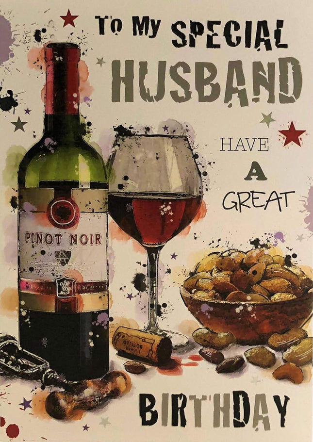 Birthday Card for Husband – Red Wine ‘To My Special Husband’ Design