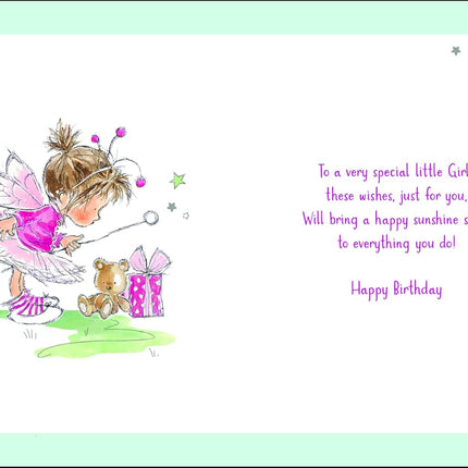 Birthday Card for Great Granddaughter – Fairy & Teddy Bear Flitter & Foil Design