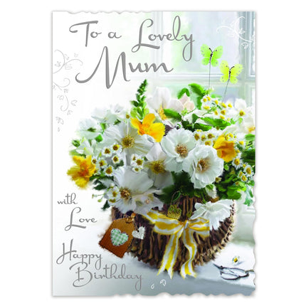 Birthday Card for Wife – Basket of Flowers Velvet Embossed Design