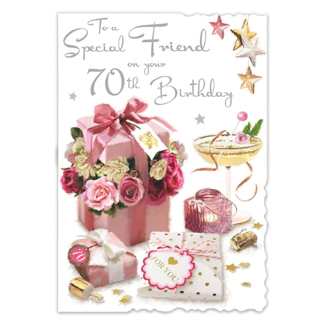 Birthday Card for Friend – 70th Feminine Floral Design with Special Finishes