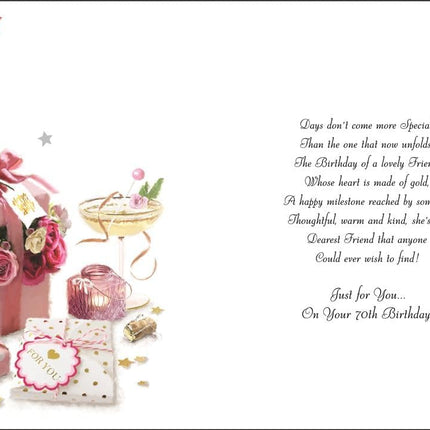 Birthday Card for Friend – 70th Feminine Floral Design with Special Finishes