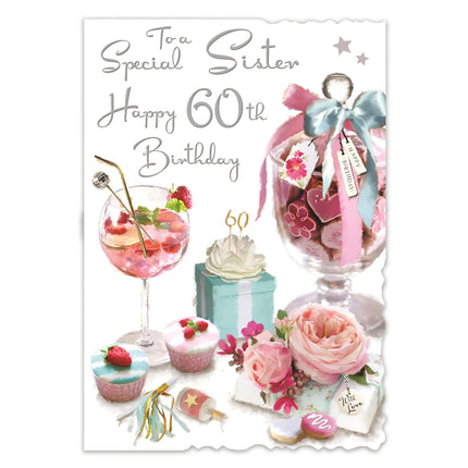 Birthday Card for Sister – Sweet Jar & Cocktail Design with Special Finishes