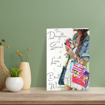 Birthday Card for Daughter – Pretty Denim Style Foil & Flitter Design