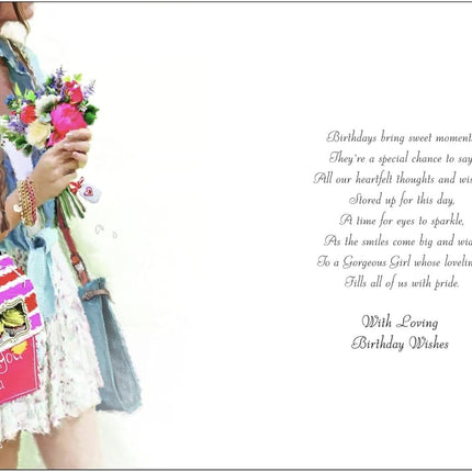 Birthday Card for Daughter – Pretty Denim Style Foil & Flitter Design