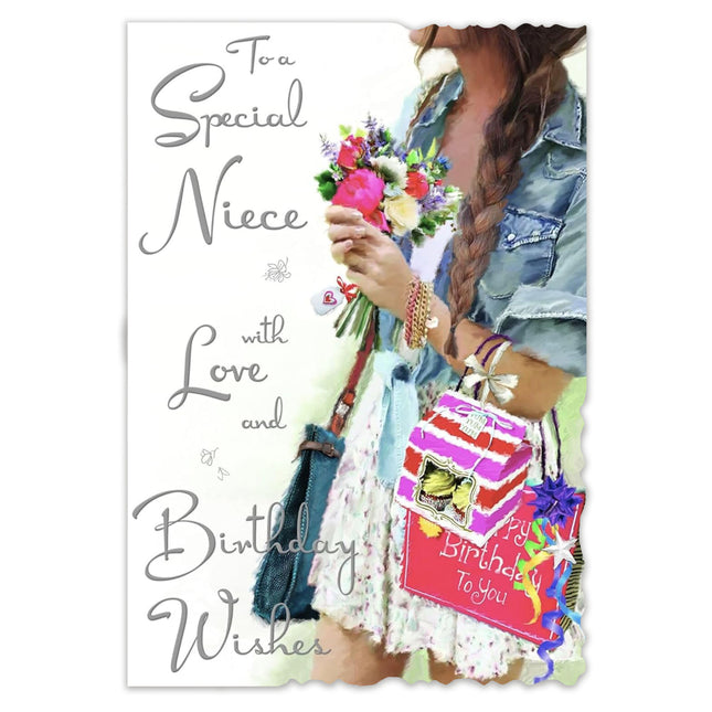 Birthday Card for Niece – Pretty Denim Foil & Flitter Design