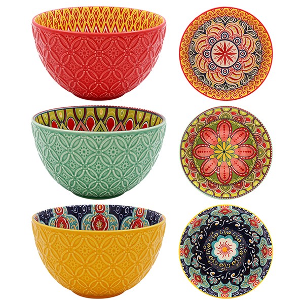 Tuscany Ceramic Deco Bowls – Medium – Set of 6 Patterned Bowls