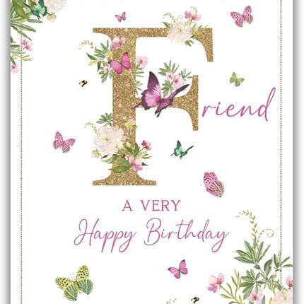 Birthday Card for Special Friend – Floral & Butterfly Foil Design
