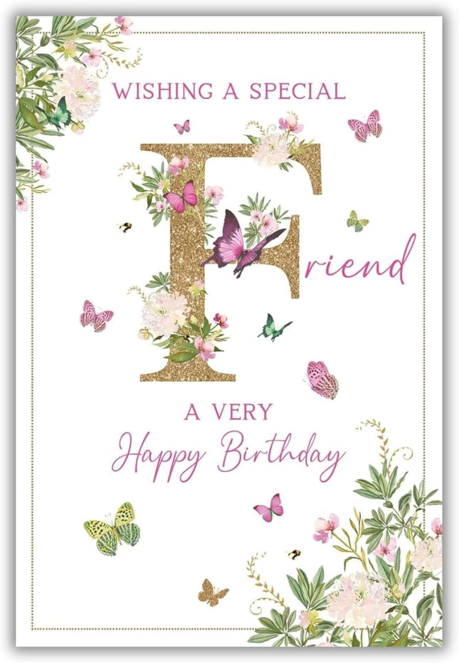 Birthday Card for Special Friend – Floral & Butterfly Foil Design