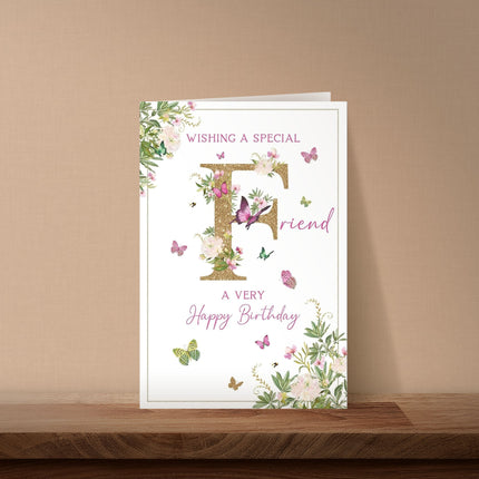 Birthday Card for Special Friend – Floral & Butterfly Foil Design