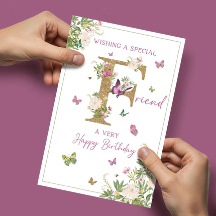 Birthday Card for Special Friend – Floral & Butterfly Foil Design