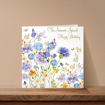 Birthday Card for Someone Special – Blue Allium & Butterfly Design