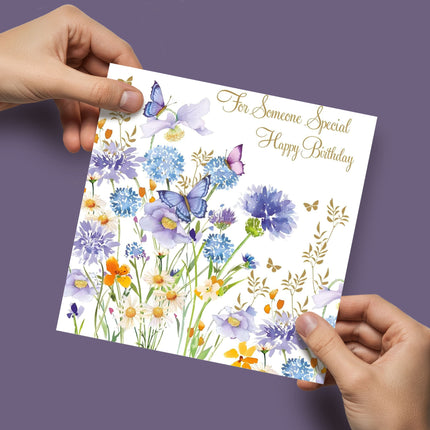 Birthday Card for Someone Special – Blue Allium & Butterfly Design