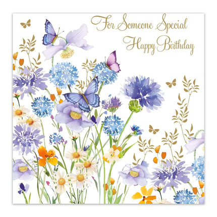 Birthday Card for Someone Special – Blue Allium & Butterfly Design