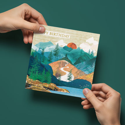 Birthday Card for Men – Mountain Scenic Foil Design