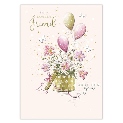 Birthday Card for Friend – Butterflies & Balloons Floral Design