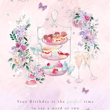 Birthday Card for Special Friend – Floral Afternoon Tea Design with Foil Details