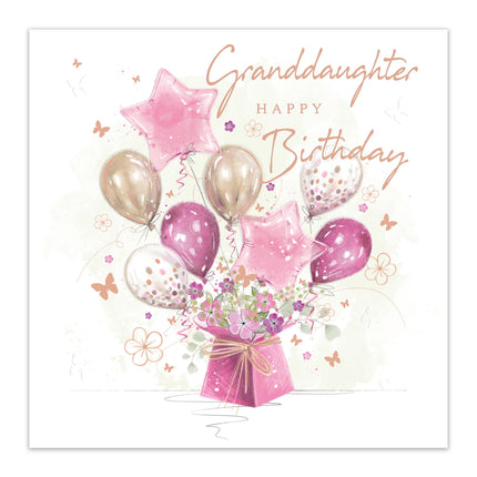 Birthday Card for Granddaughter – Balloons, Flowers & Butterfly Design