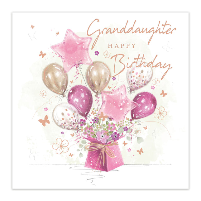 Birthday Card for Granddaughter – Balloons, Flowers & Butterfly Design