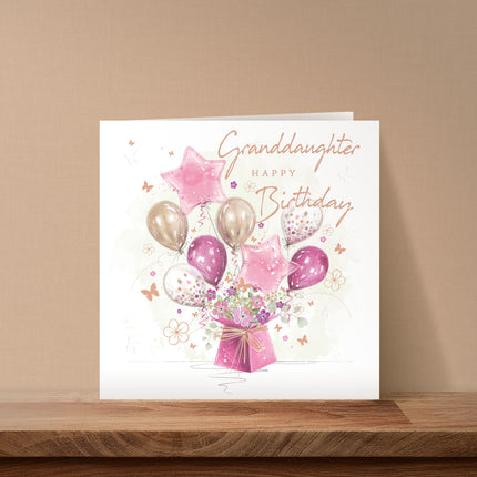 Birthday Card for Granddaughter – Balloons, Flowers & Butterfly Design