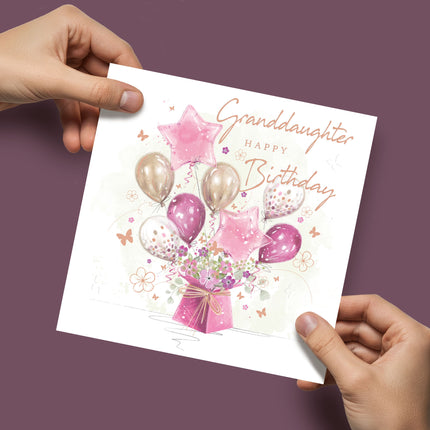 Birthday Card for Granddaughter – Balloons, Flowers & Butterfly Design