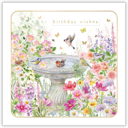 Birthday Card for Women – Birdbath Floral Garden Design