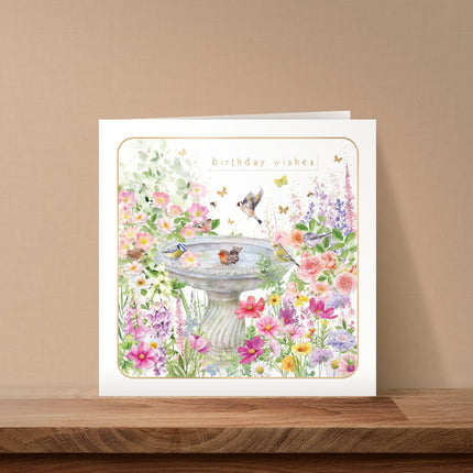 Birthday Card for Women – Birdbath Floral Garden Design