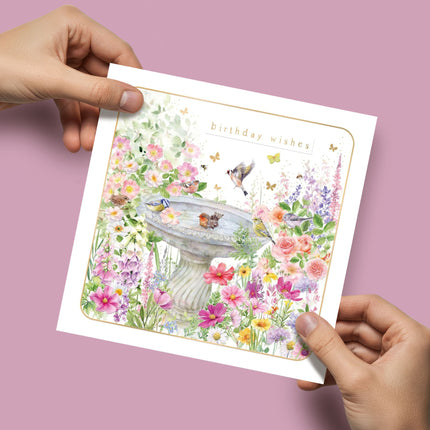 Birthday Card for Women – Birdbath Floral Garden Design
