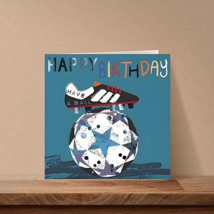 Birthday Card for Boys – Football ‘Have a Ball’ Design with Silver Foil