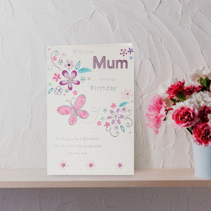 Birthday Card for Mum – Floral Butterflies Design