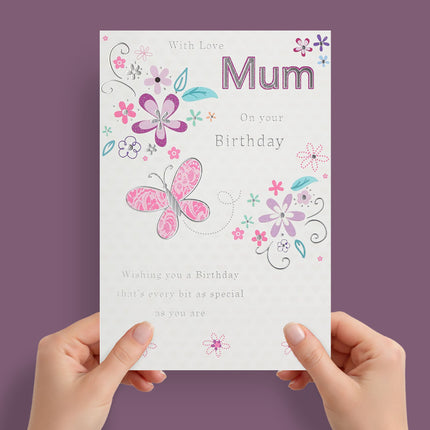 Birthday Card for Mum – Floral Butterflies Design