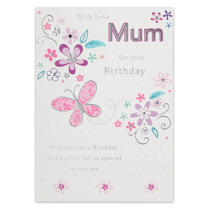 Birthday Card for Mum – Floral Butterflies Design