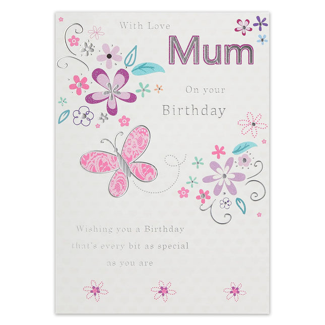 Birthday Card for Mum – Floral Butterflies Design