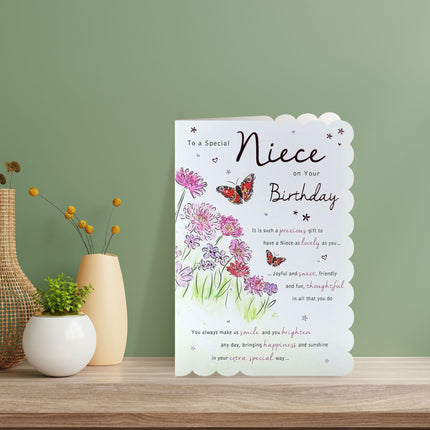 Birthday Card for Niece – Flowers & Butterflies Design