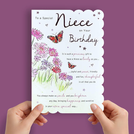 Birthday Card for Niece – Flowers & Butterflies Design