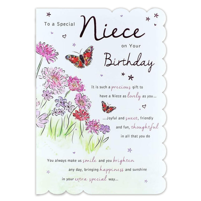 Birthday Card for Niece – Flowers & Butterflies Design