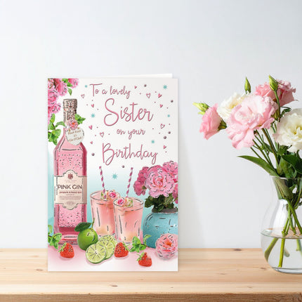 Birthday Card for Sister – Pink Gin Cocktails Sentimental Design