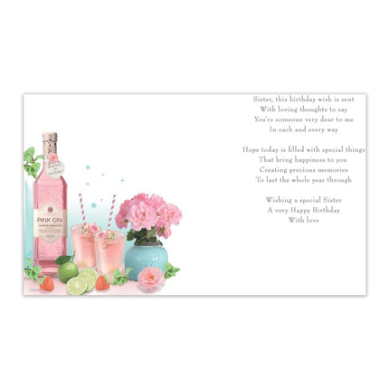 Birthday Card for Sister – Pink Gin Cocktails Sentimental Design
