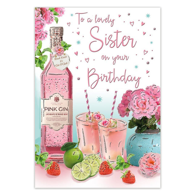 Birthday Card for Sister – Pink Gin Cocktails Sentimental Design