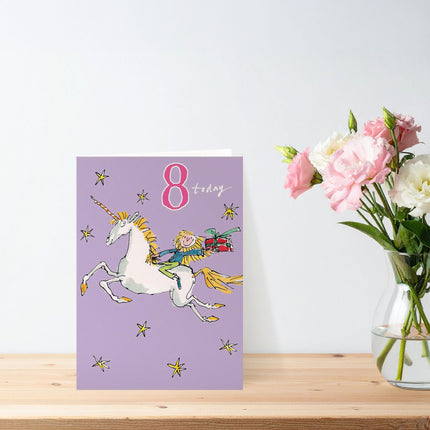 Birthday Card for Girl – Age 8 Unicorn Illustrated Design