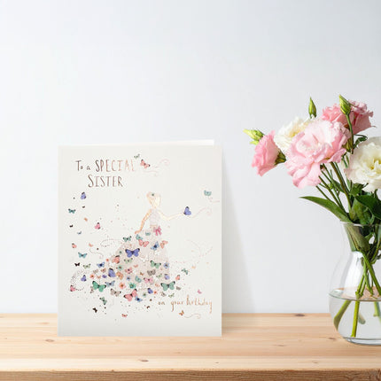 Birthday Card for Sister – Elegant Dress Design Embossed Finish