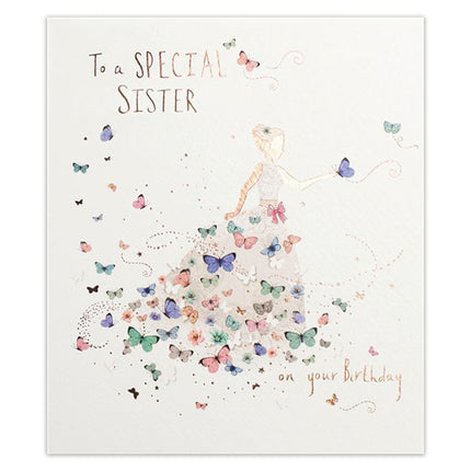 Birthday Card for Sister – Elegant Dress Design Embossed Finish
