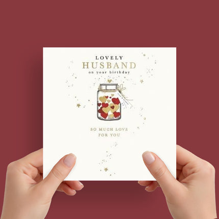 Birthday Card for Husband – Love Hearts in a Jar Gold Foil Design