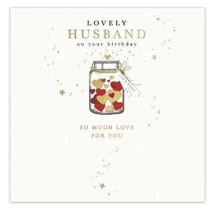 Birthday Card for Husband – Love Hearts in a Jar Gold Foil Design