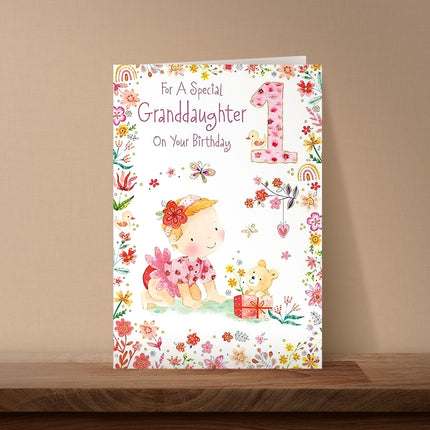 1st Birthday Card for Granddaughter – Cute Floral Baby Design