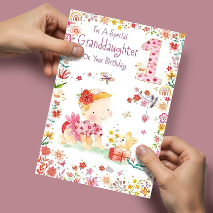 1st Birthday Card for Granddaughter – Cute Floral Baby Design