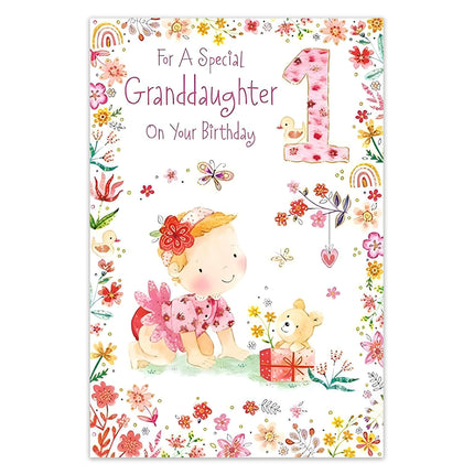 1st Birthday Card for Granddaughter – Cute Floral Baby Design