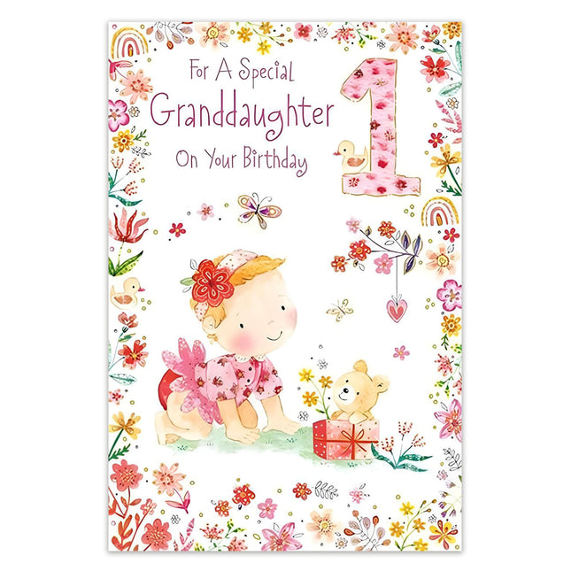 1st Birthday Card for Granddaughter – Cute Floral Baby Design