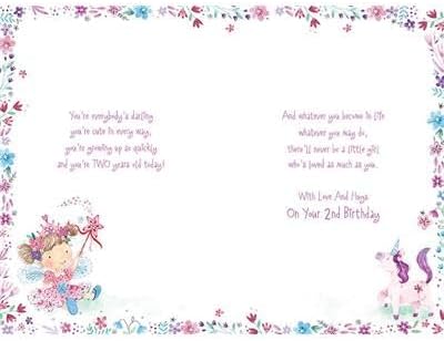 Birthday Card for Granddaughter – Age 2 Fairy & Unicorn Design