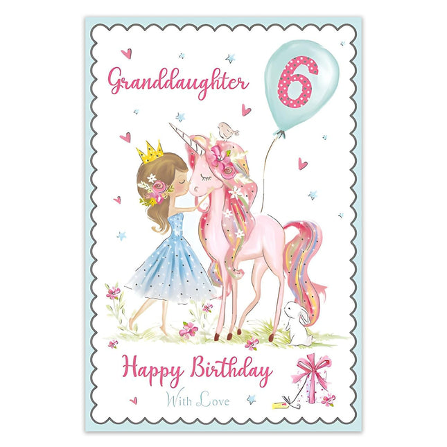 Birthday Card for Granddaughter – 6th Birthday Unicorn & Girl Design